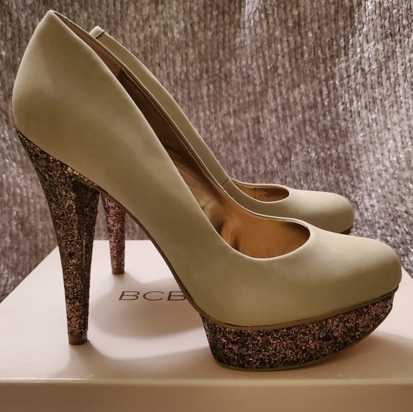 BCBGeneration Shoes - BCBG BCBGeneration Capone Platform Beige Bronze Glitter Pumps
